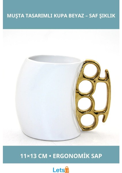 Porselen Muşta Tasarımlı Beyaz Kupa Bardak 11X13 cm
