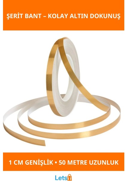 Kendinden Yapışkanlı 1 cm 50 Metre Gold Fayans Arası Şerit Bant