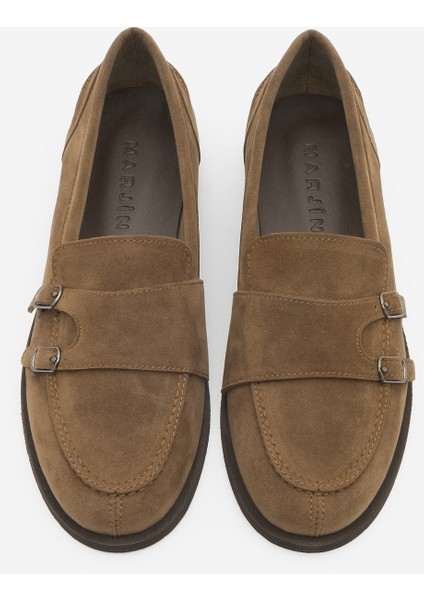 Kadın Loafer Makosen Tokalı Günlük Ayakkabı Ovora Taba Süet
