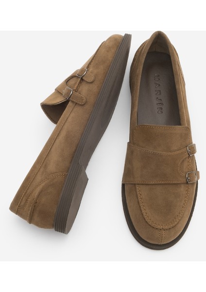 Kadın Loafer Makosen Tokalı Günlük Ayakkabı Ovora Taba Süet