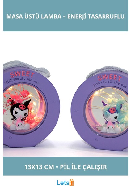 Sevimli Polyester Kuromi Masa Üstü Lamba 13X13CM Kablosuz