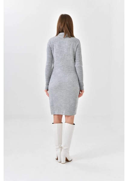 Kadın Elbise Polo Yaka Triko Elbise Gri - 10542 fiyatları