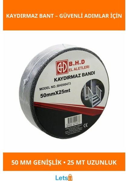 Kaydırmaz Siyah Bant 50 mm x 25 mt Güvenlik Bant