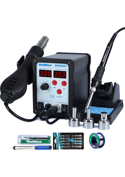 Wh 999+Dijital Ekran Sıcak Hava Üflemeli Isı Ayarlı Havya Lehim Istasyonu Seti ,10 Lu Havya Ucu , Lehim Pompası,cımbız,lehim Teli