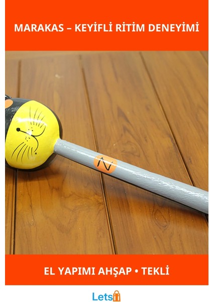 El Yapımı Ahşap Kedili Batman Marakas Tekli