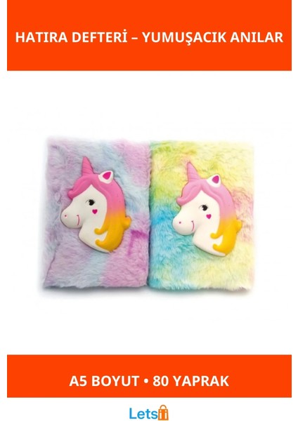 Kabartmalı Unicorn Tasarımlı Peluş Hatıra Defteri A5 80 Yaprak
