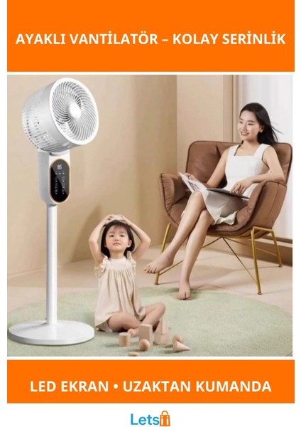 Dijital Ekranlı Uzaktan Kumandalı Ayaklı Vantilatör 95 cm