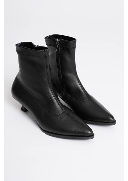 Areon Premium Siyah Streç Bilekli Fermuarlı Topuklu Bot