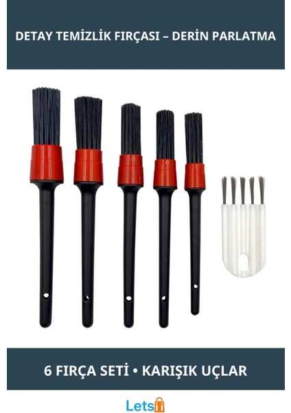 6'lı Araç Detay Temizlik Fırçası Seti Iç ve Dış Temizlik Için Özel Tasarım