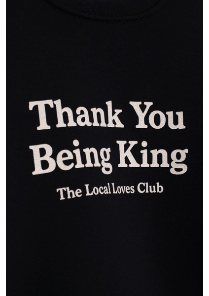 Siyah Yazı Baskılı Bisiklet Yaka Kız Çocuk Şardonlu Sweatshirt 23255 modelleri