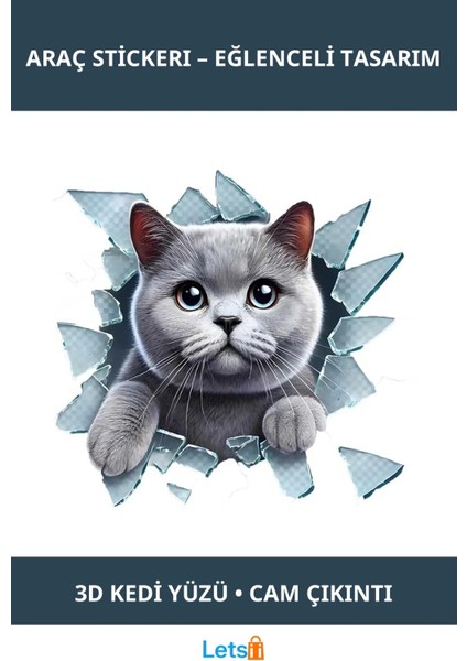 3D Kedi Yüzü Tasarımlı Eğlenceli Araç Stickerı