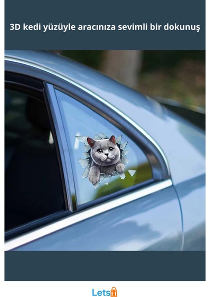 3D Kedi Yüzü Tasarımlı Eğlenceli Araç Stickerı fiyatları