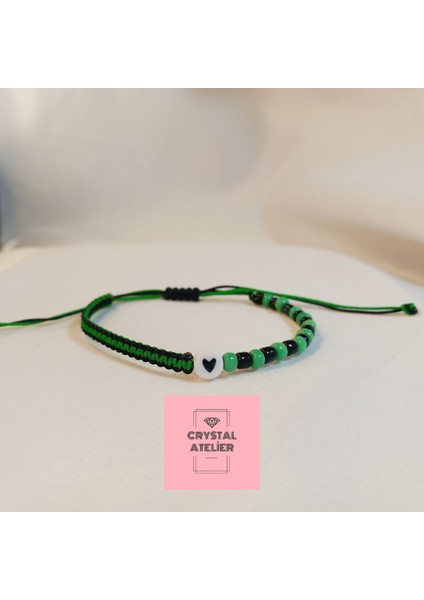 Sakaryaspor Kalpli Boncuk Makrome Taraftar Bileklik - Yeşil Siyah Örgü Unisex El Yapımı Kombin Takı - Sakaryaspor Bileklik - Makrome Bileklik - Taraftar Bileklik - Yeşil Siyah Bileklik