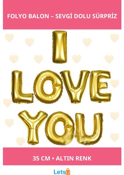 Altın Renk I Love You Folyo Balon 35 cm Romantik Dekorasyon