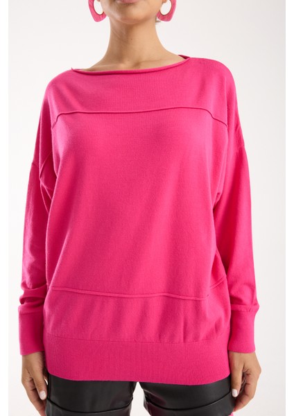 Kadın Fuşya Kayık Yaka Triko Bluz modelleri
