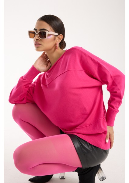 Kadın Fuşya Kayık Yaka Triko Bluz fırsatları
