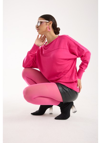 Kadın Fuşya Kayık Yaka Triko Bluz indirimleri