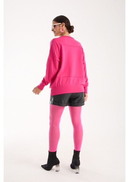 Kadın Fuşya Kayık Yaka Triko Bluz