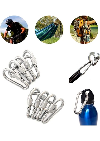 Vidalı Karabina 8 mm Yaylı Kanca Galvanizli Olta Dağcılık Kamp Malzemeleri Salıncak Anahtar 5 Adet