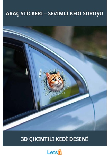 3D Kedi Yüzü Tasarımlı Eğlenceli Araç Stickerı