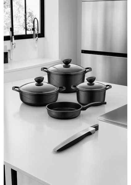 Brillant Döküm Granit Kaplama 7 Parça Siyah Tencere Seti