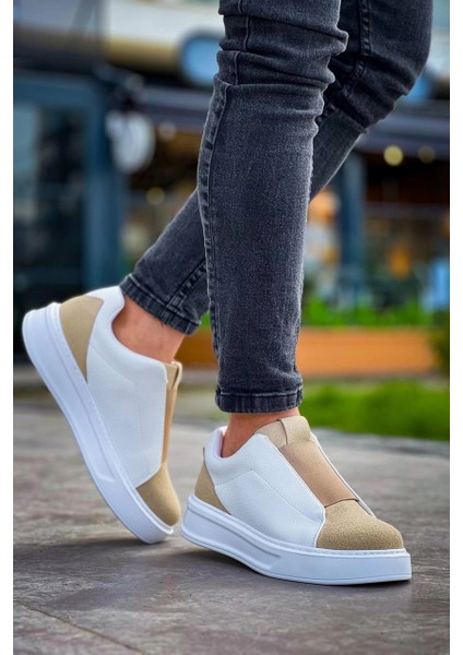 Mtxdpn KB-007 Kuback Beyaz Bej Yüksek Taban Tek Bant Bağcıksız Günlük Erkek Ayakkabı (Numara: 42) modelleri