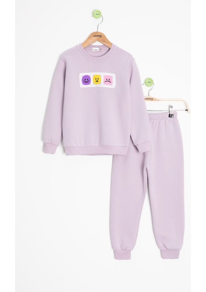 Lila Gülenyüz Nakışlı Şardonlu Kız Çocuk Eşofman Takımı 23358