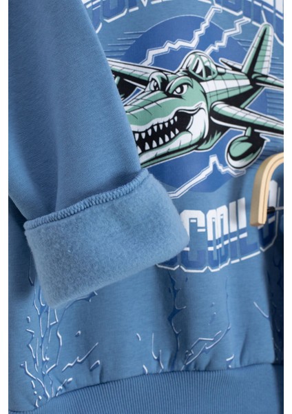 Mavi Erkek Çocuk Yazılı Karakter Baskılı Şardonlu Eşofman Takımı 23288 fırsatları