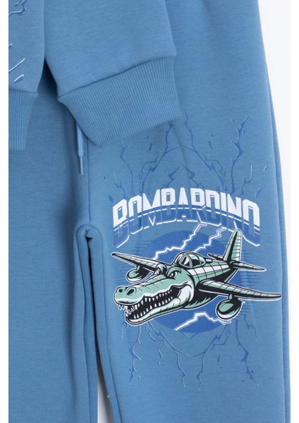 Mavi Erkek Çocuk Yazılı Karakter Baskılı Şardonlu Eşofman Takımı 23288 indirimleri