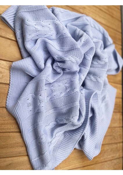 Triko Tek Kat Bebek Battaniye Bebe Mavi 80×100 Cm-Zincir Desenli fırsatları