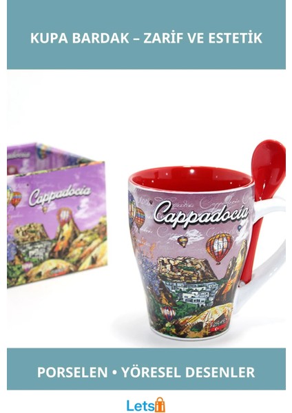 Yöresel Desenli Şık Porselen Kupa Bardak Tekli