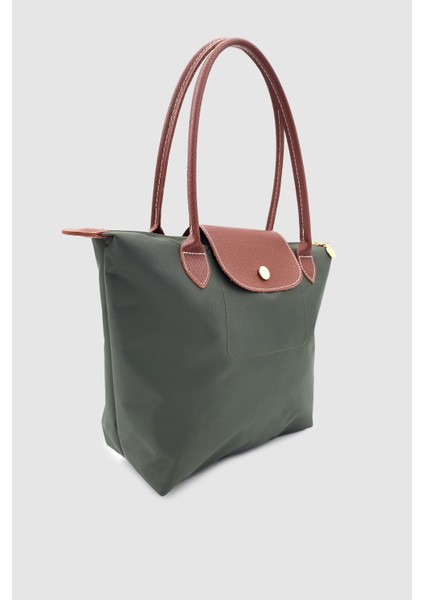 Liros Çıtçıt Kapak ve Fermuar Kapamalı Katlanabilir Büyük Boy Tote Omuz Çantası Haki-Taba modelleri