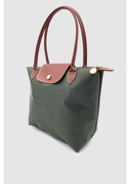 Liros Çıtçıt Kapak ve Fermuar Kapamalı Katlanabilir Büyük Boy Tote Omuz Çantası Haki-Taba fırsatları