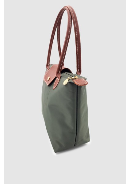 Liros Çıtçıt Kapak ve Fermuar Kapamalı Katlanabilir Büyük Boy Tote Omuz Çantası Haki-Taba indirimleri