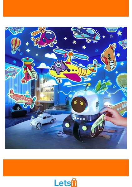 Robot Tasarımlı Eğlenceli Projektör Gece Lambası 21 Farklı 3D Projeksiyon modelleri