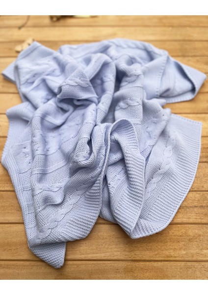 Triko Tek Kat Bebek Battaniye Bebe Mavi 80×100 Cm-Zincir Desenli