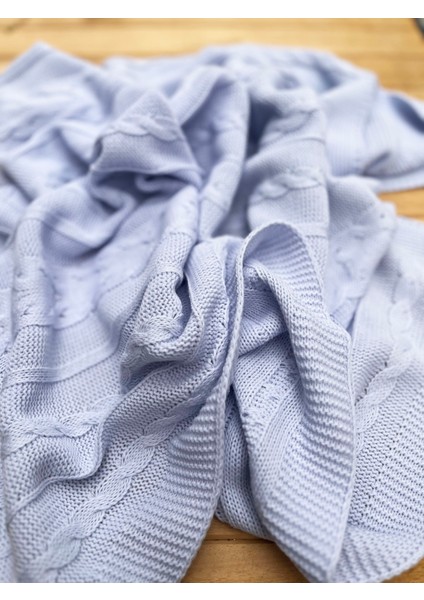 Triko Tek Kat Bebek Battaniye Bebe Mavi 80×100 Cm-Zincir Desenli indirimleri