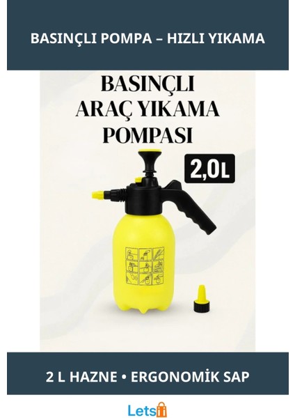 2 Litre Kapasiteli Taşınabilir Basınçlı Araç Yıkama Pompası