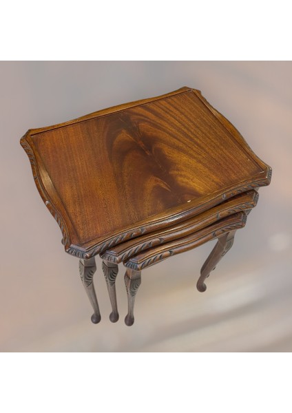 Antika Gül Ağacı 3'lü Zigon Sehpa El Oyması