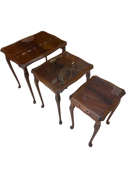 Antika Gül Ağacı 3'lü Zigon Sehpa El Oyması modelleri