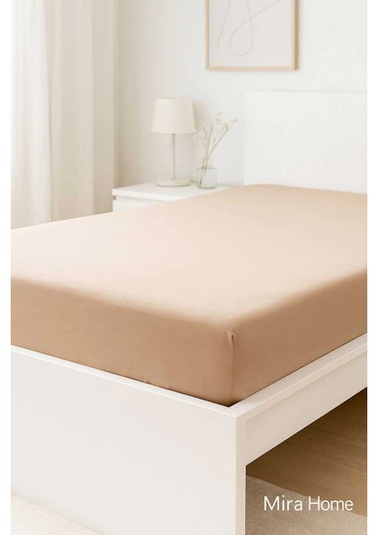 Çift Kişilik Düz Penye %100 Pamuklu Lastikli Çarşaf 160X200 Newsheet Kahverengi