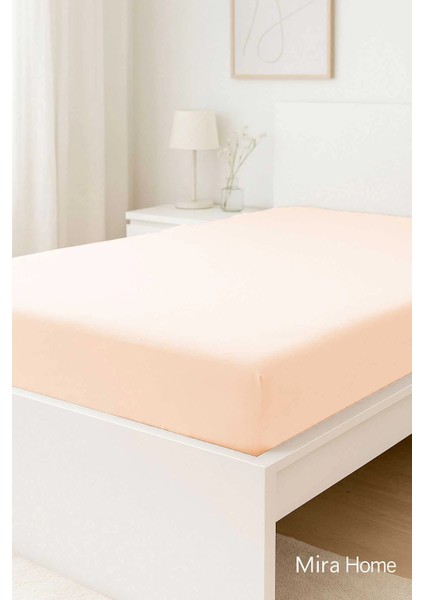 Çift Kişilik Düz Penye %100 Pamuklu Lastikli Çarşaf 200X200 cm Battal Boy Newsheet Somon