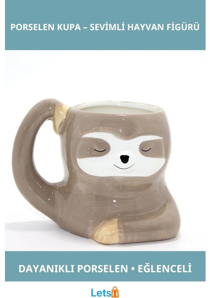 Tembel Hayvan Figürlü Eğlenceli Porselen Kupa Bardak