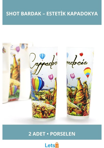 Kapadokya Tasarımlı Porselen Yöresel Shot Bardak 2 Adet
