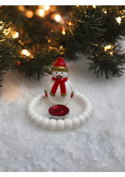 CB02 Dekoratif Kardan Adam Obje, Mum ve Tepsi