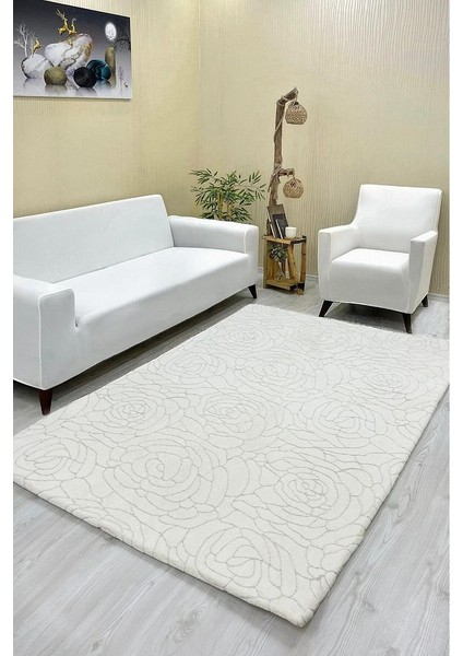 Gül Model Welsoft Halı Örtüsü Krem Renk - 200 x 300
