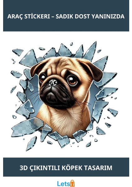 3D French Bulldog Araç Stickerı Eğlenceli Tasarım