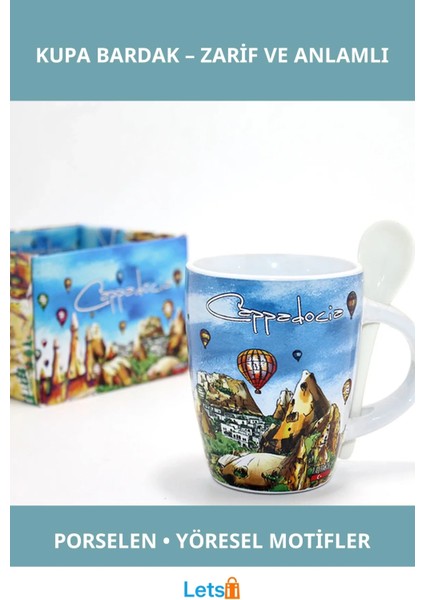 Yöresel Tasarım Porselen Kupa Bardak Zarif 1 Adet