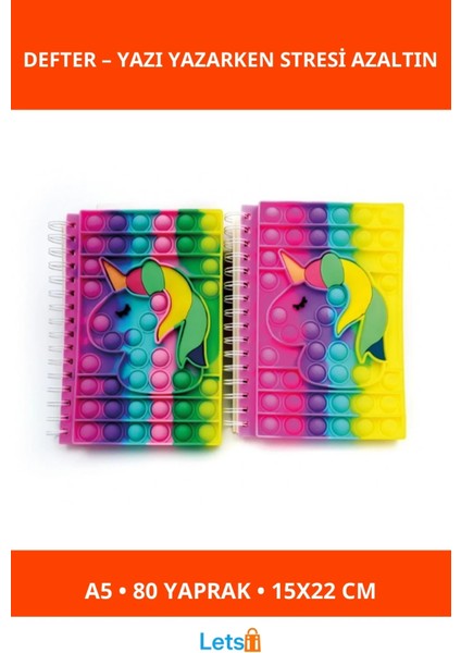 Unicorn Tasarımlı Eğlenceli Pop It Defter A5 80 Yaprak