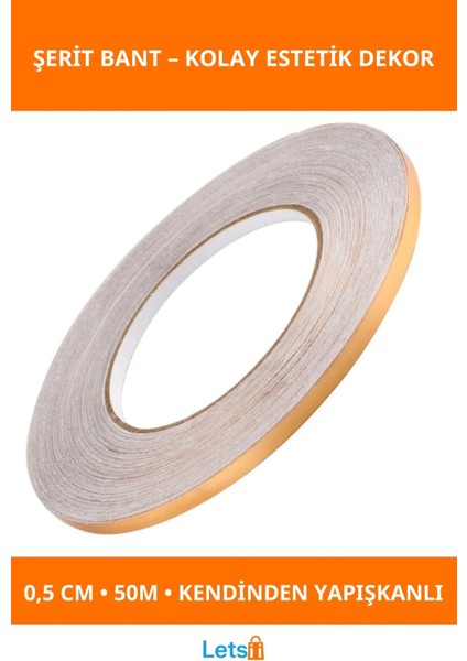 Kendinden Yapışkanlı Çok Amaçlı Altın Fayans Arası Şerit Bant 0.5 cm 50 Metre